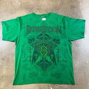 Vintage Y2K Chemistry Redemption cyber grunge AOP green t-shirt large
